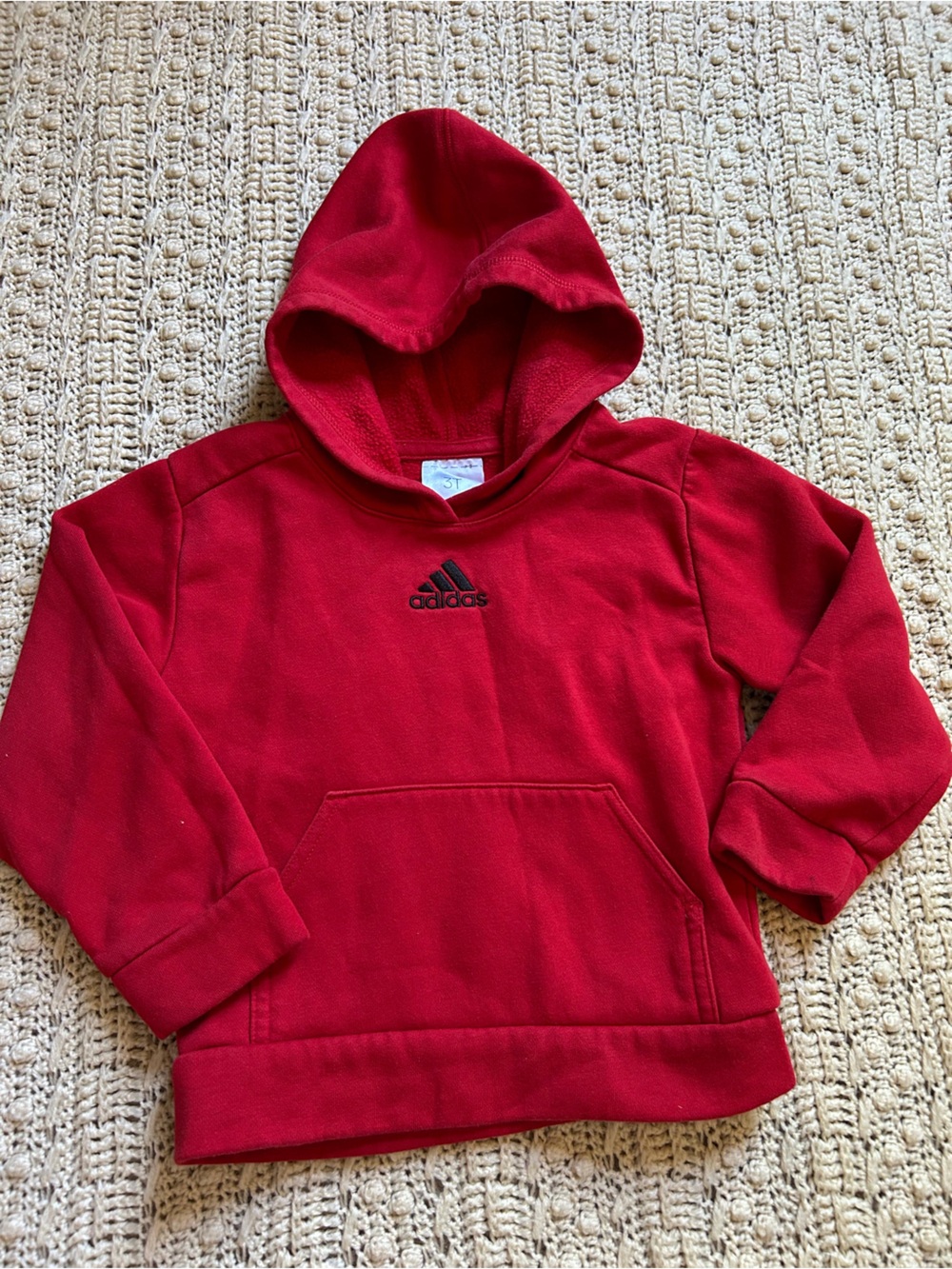 adidas Bright Red Pullover Hoodie with Subtle Logo